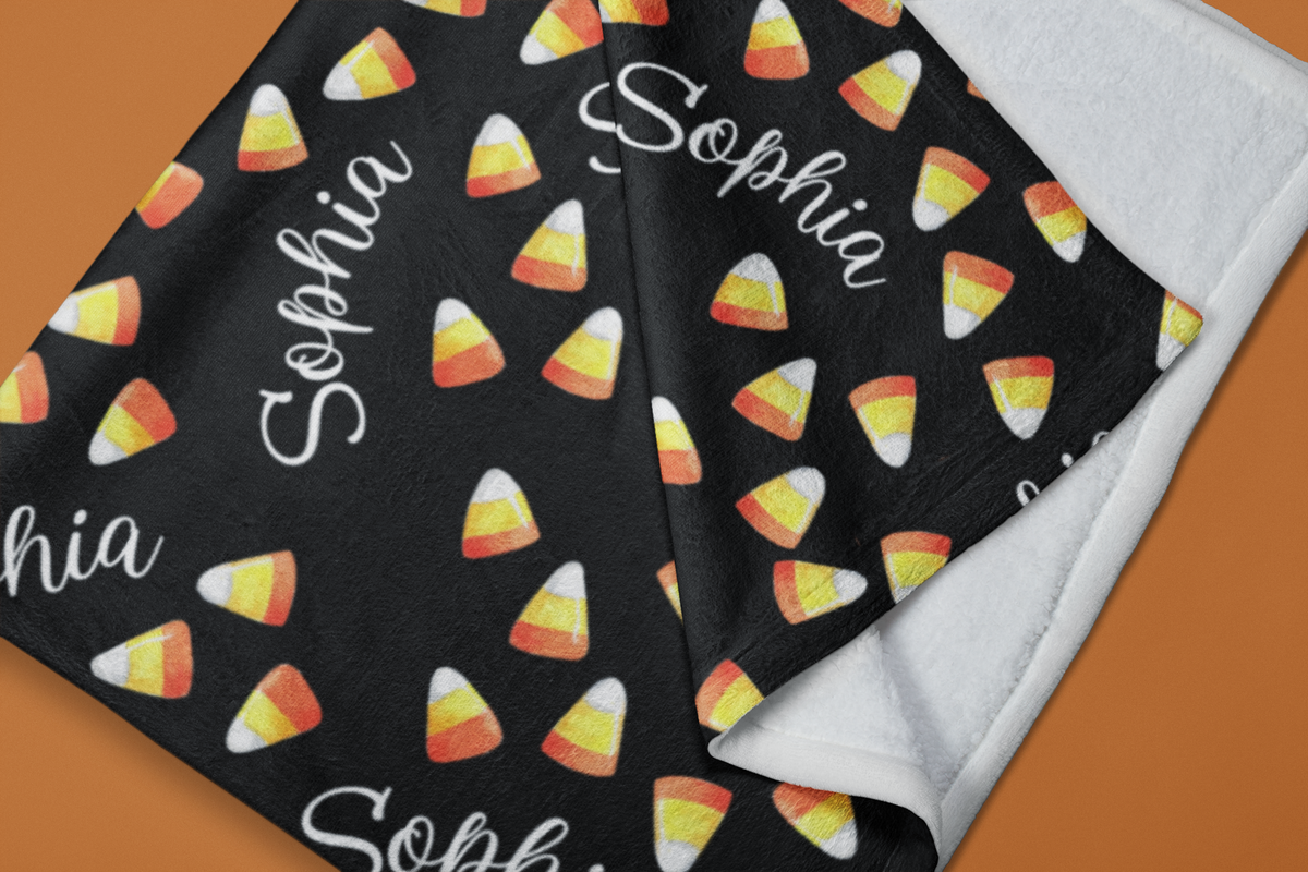 Candy Corn Personalized Velveteen Blanket