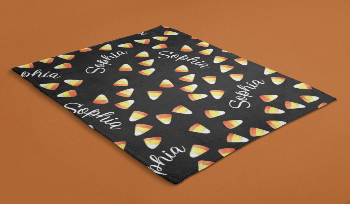 Candy Corn Personalized Velveteen Blanket