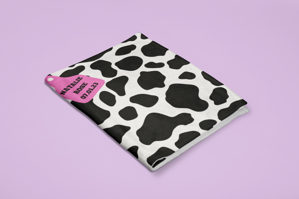 Cow Tag Print Personalized Plush Blanket