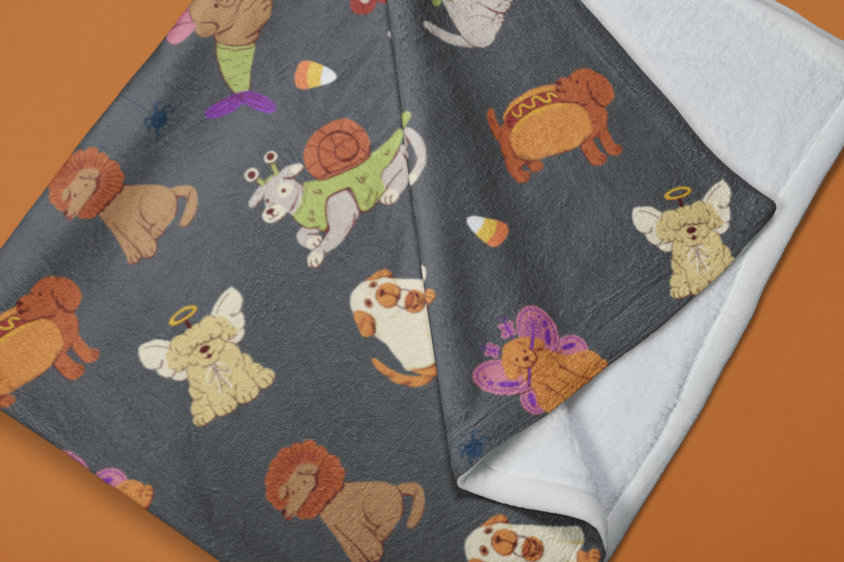 Halloween Festive Pups Velveteen Blanket